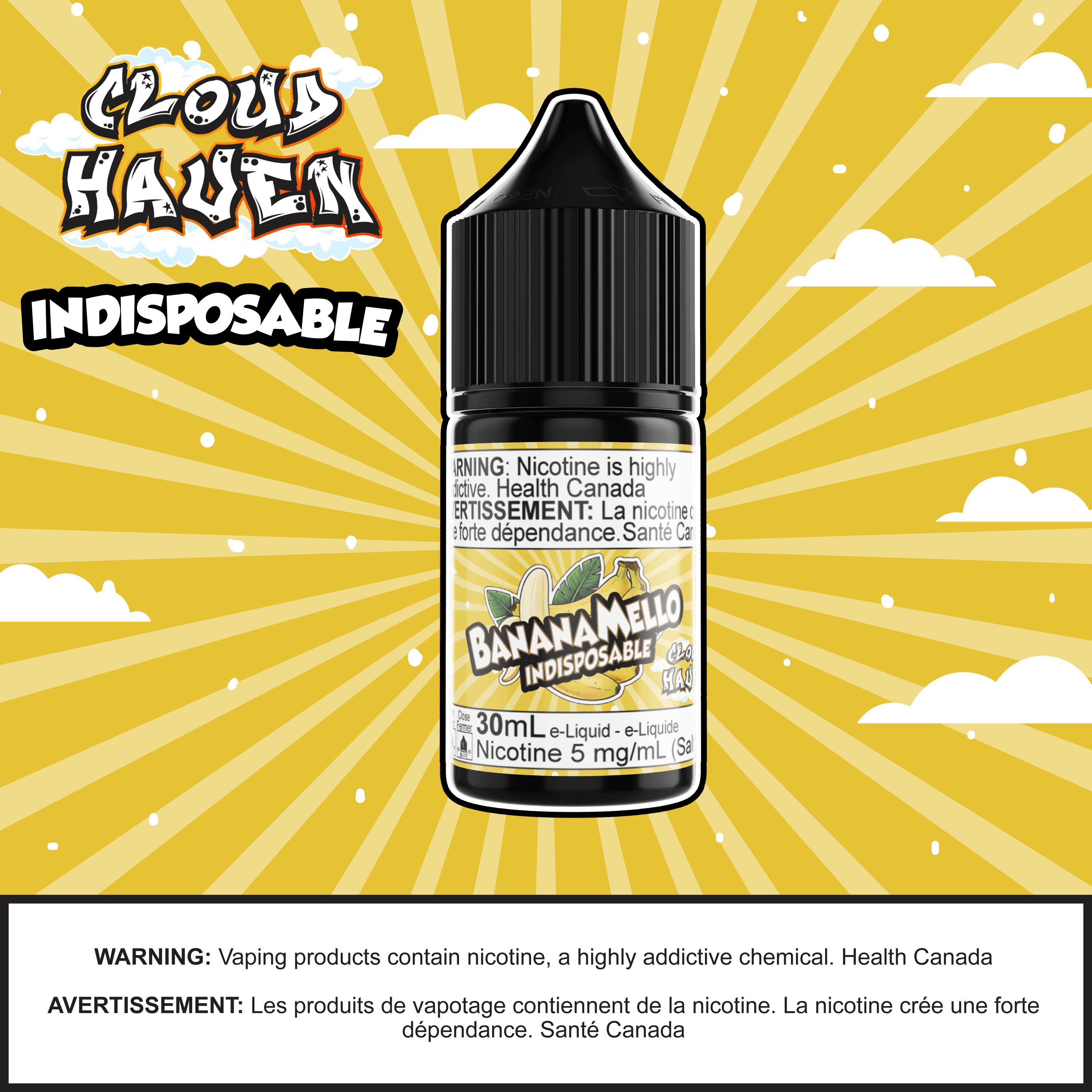 Cloud Haven - INDISPOSABLE Banana Mello salt nicotine e-liquid bottle