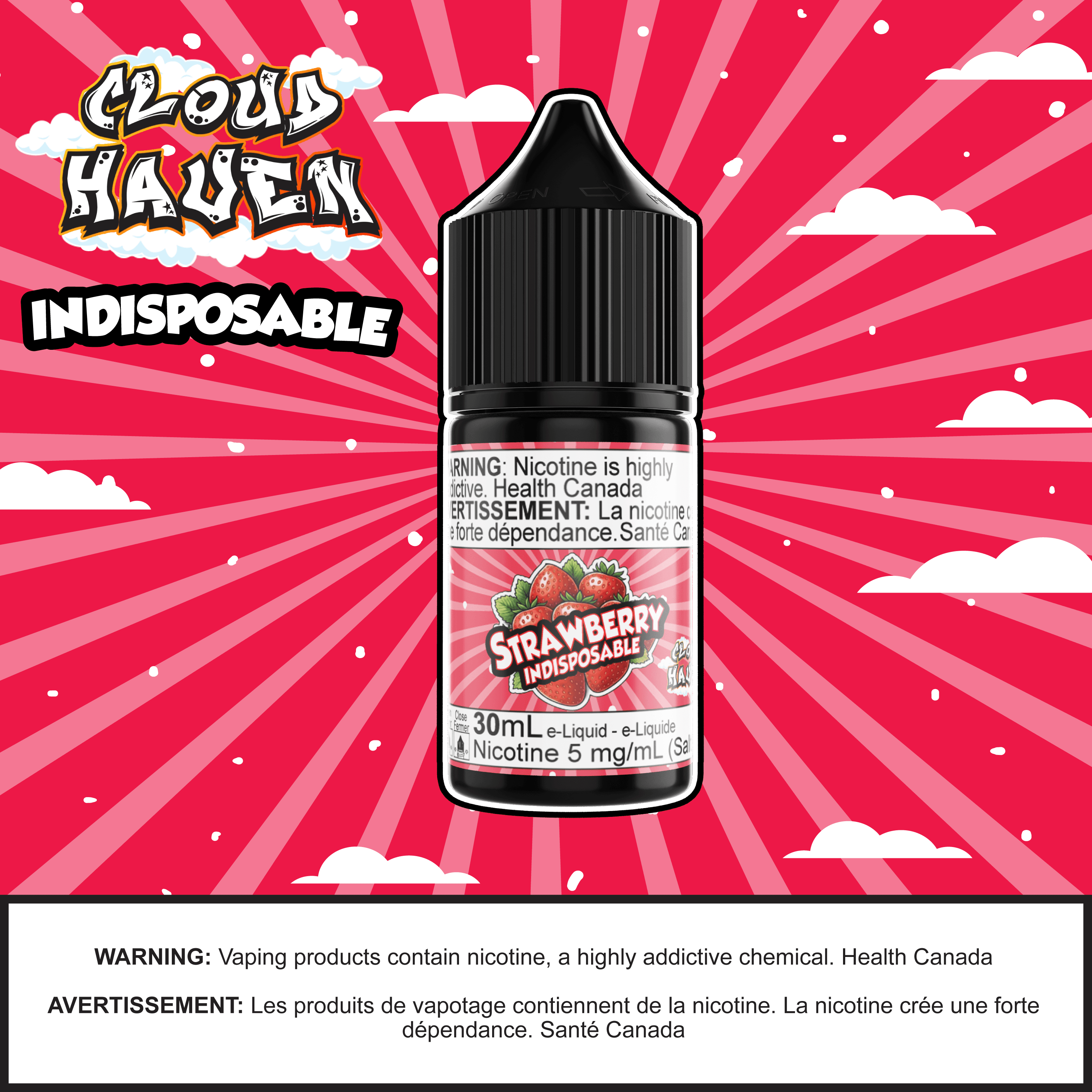 Cloud Haven - INDISPOSABLE Strawberry salt nicotine e-liquid bottle